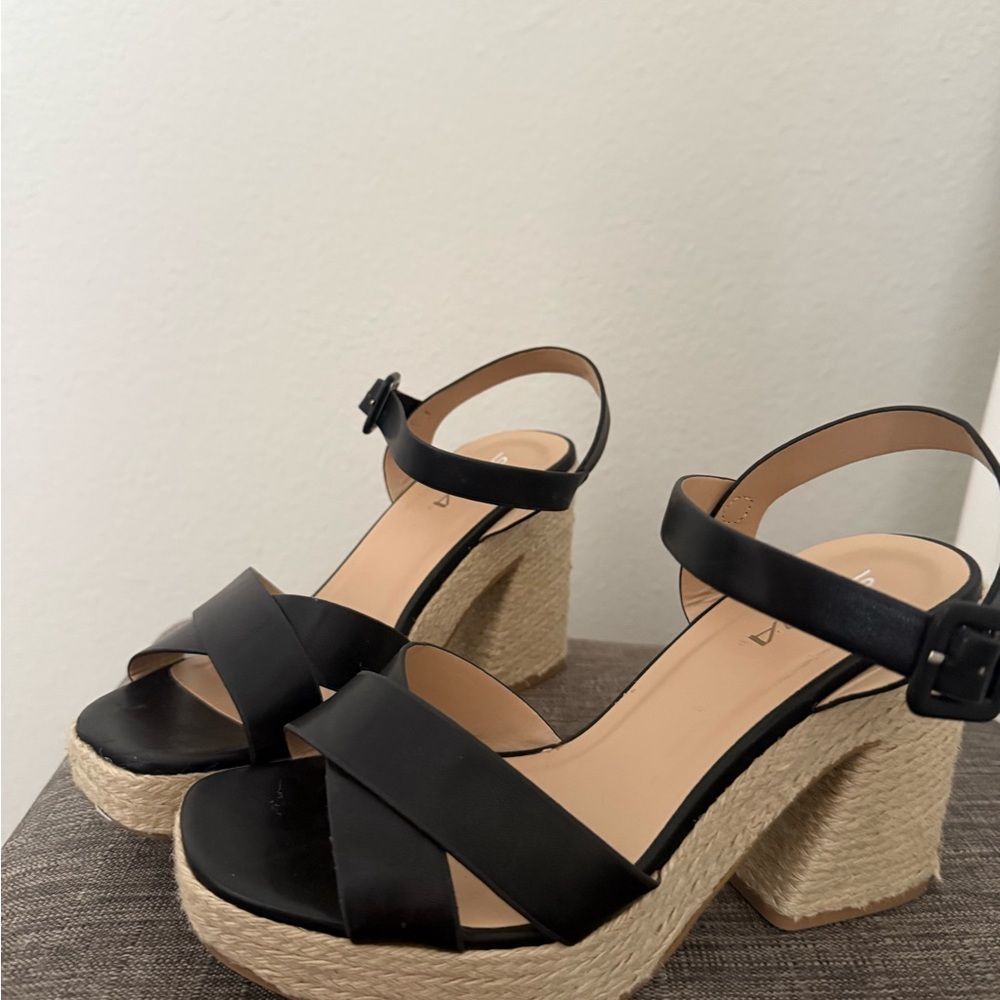 Soda Black Espadrille Wedge Sandals